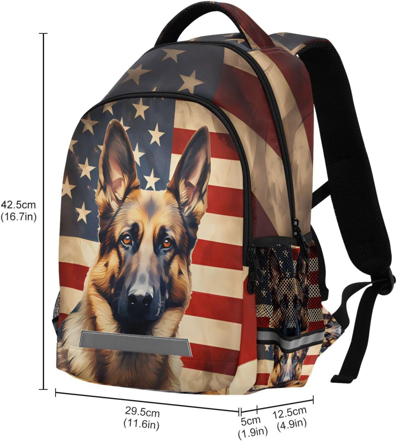 Dog German Shepherd Backpack for Boys Girls American Flag Elementary School Bag Kids Bookbag Travel Rucksack - Image 3