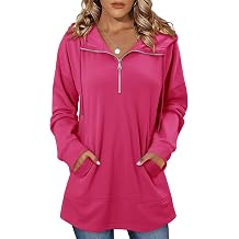 onlypuff Women Hoodie Pullover Trendy Quarter Zipper Lapel Sweatshirts Drawstring Cute Hooded Tunic Tops with Side Pockets