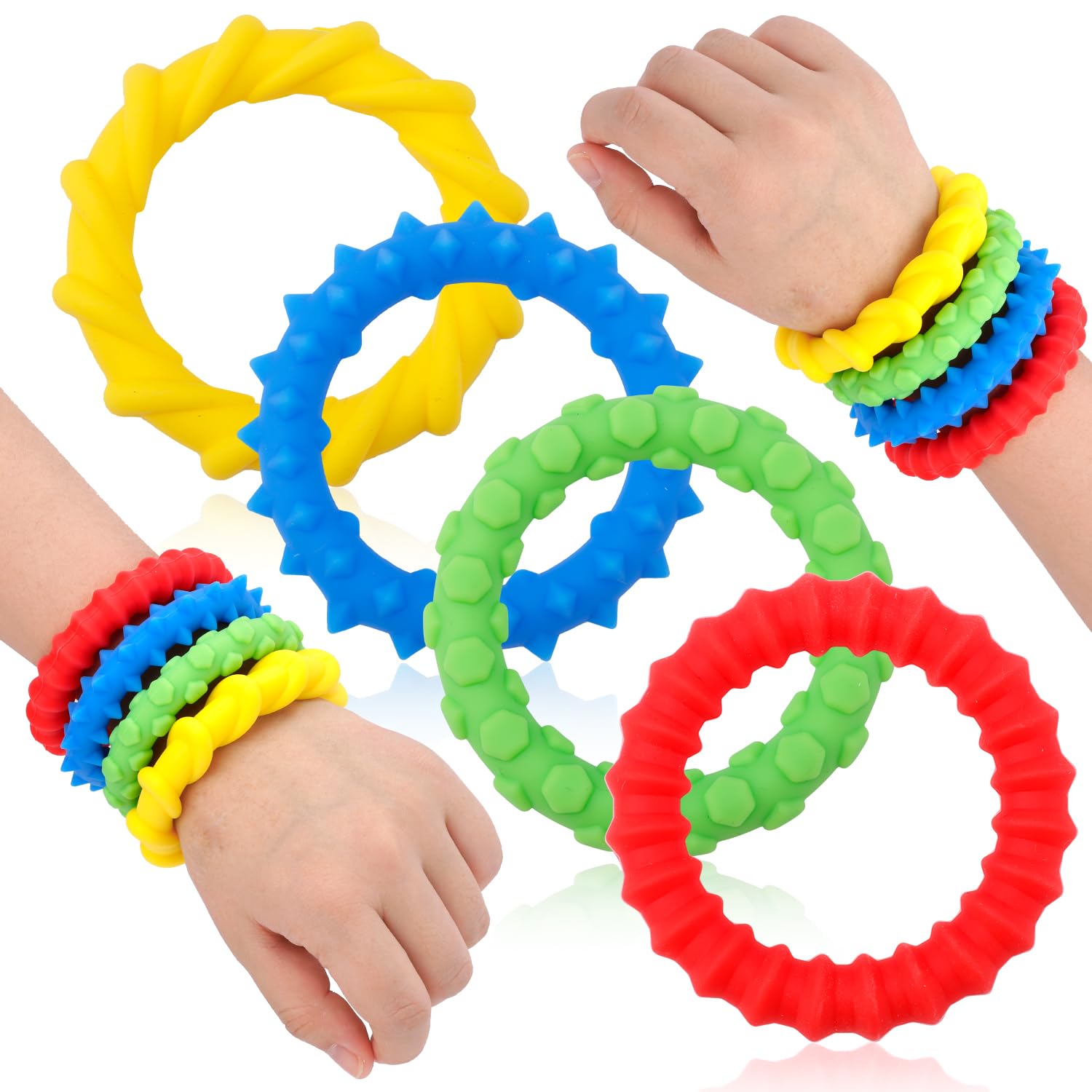 4pcs Fidget Bracelets, Stretchy Sensory Fidget Toys for Kids Silicone Chew Sensory Bracelets for Autism ADHD Calming & Quiet Fidget Stress Toys, Classroom Prizes Gifts for Toddlers Girls Boys