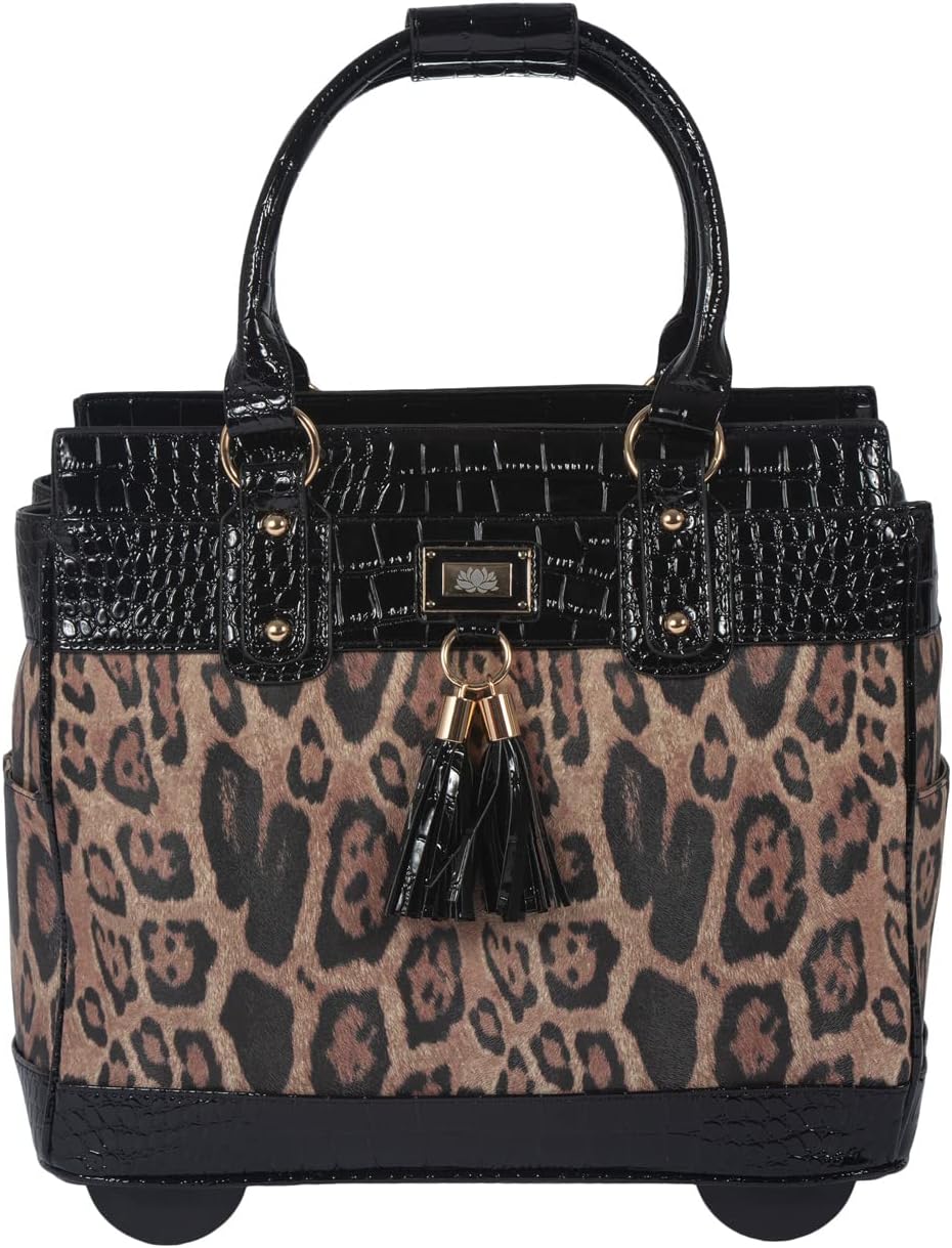 JKM & Company Rolling Laptop Bag Women, Rolling Briefcase for Women, 13"-17" Inch Laptop Bag with Wheels, Leopard, London Leopard