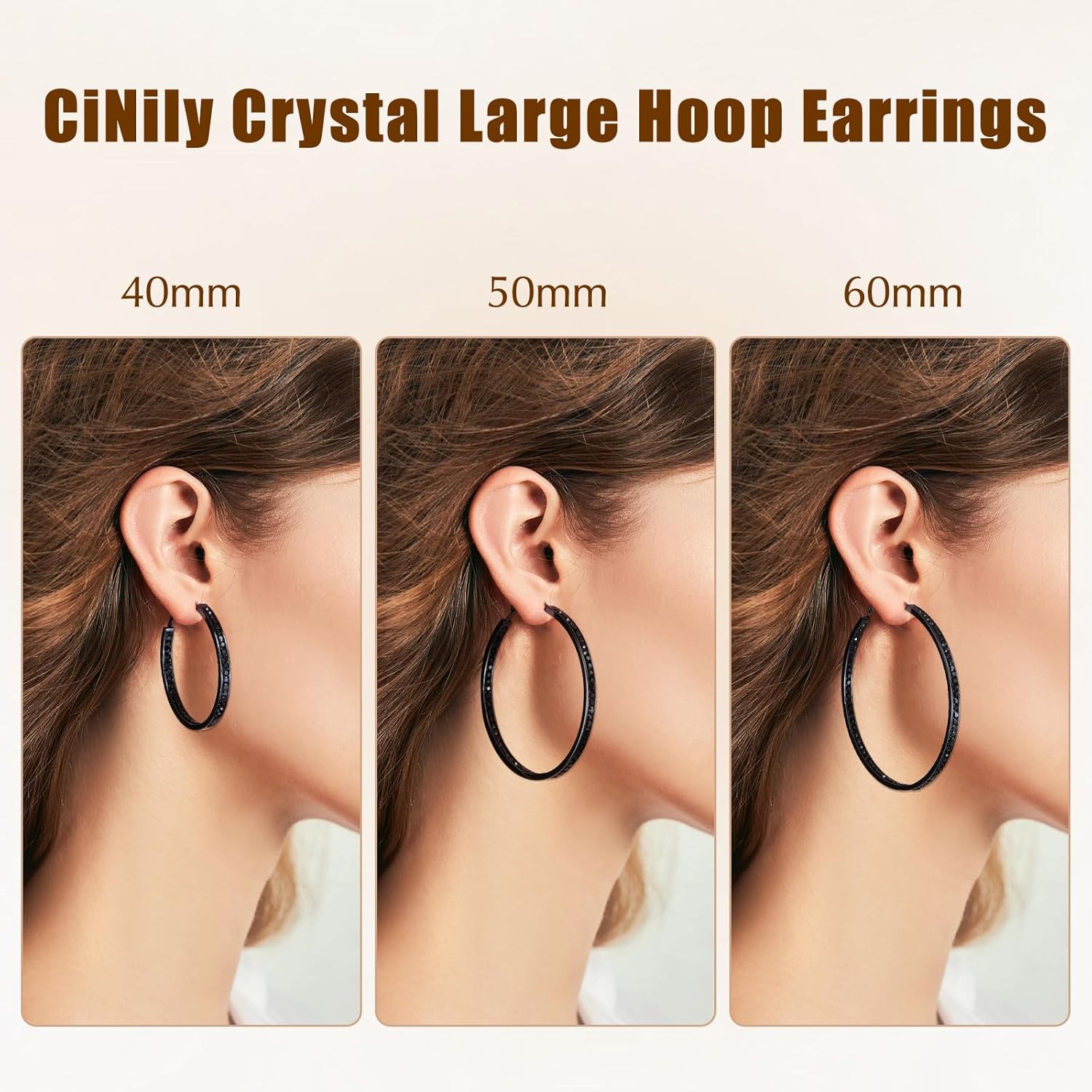 CiNily Large Hoop Earrings for Women Hypoallergenic, Stainless Steel Big Hoop Earring Rhinestone Hoops Small Hoop Earrings Jewelry Gift 40/50/60MM - Image 2