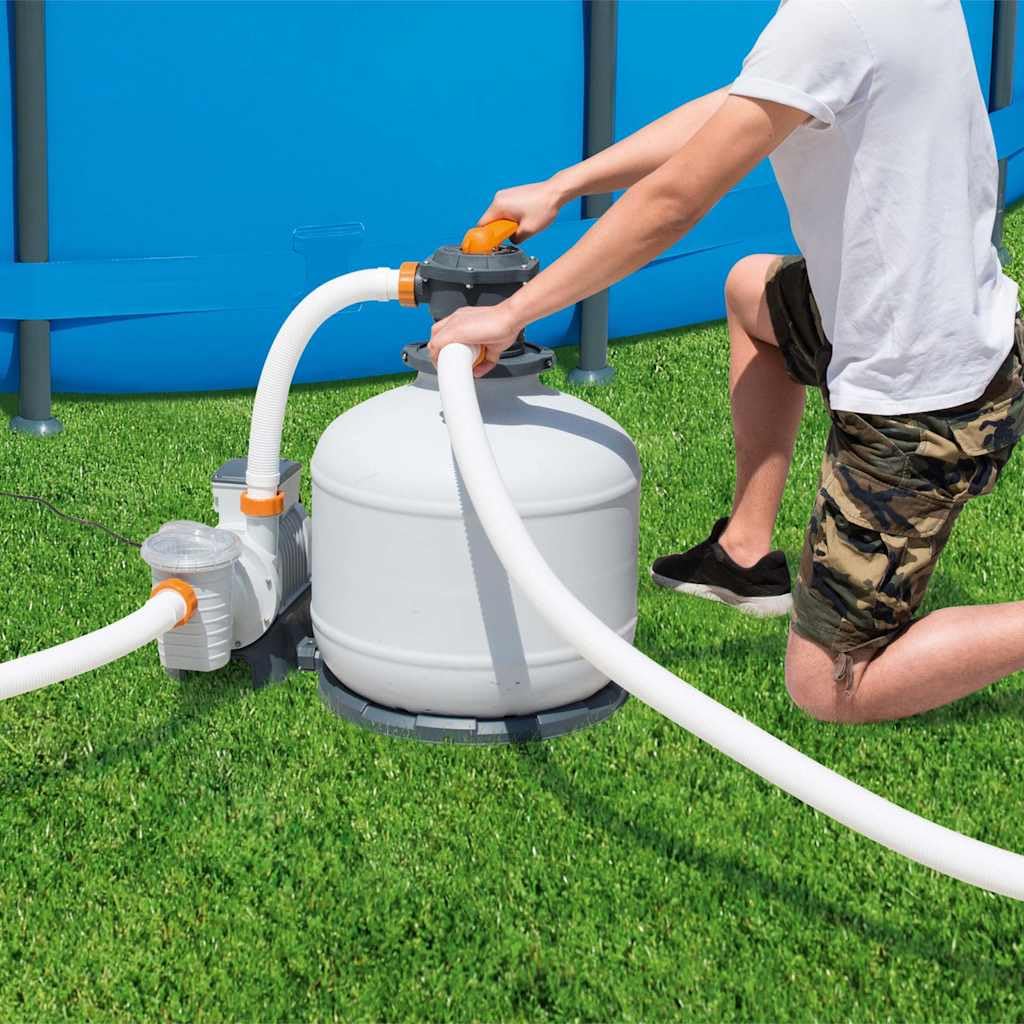 Pompe filtrante à sable pour piscine hors sol 11 355 l/h Flowclear avec distributeur ChemConnect panier pré-filtre vanne 6 positions Minuteur pour nettoyage de piscine