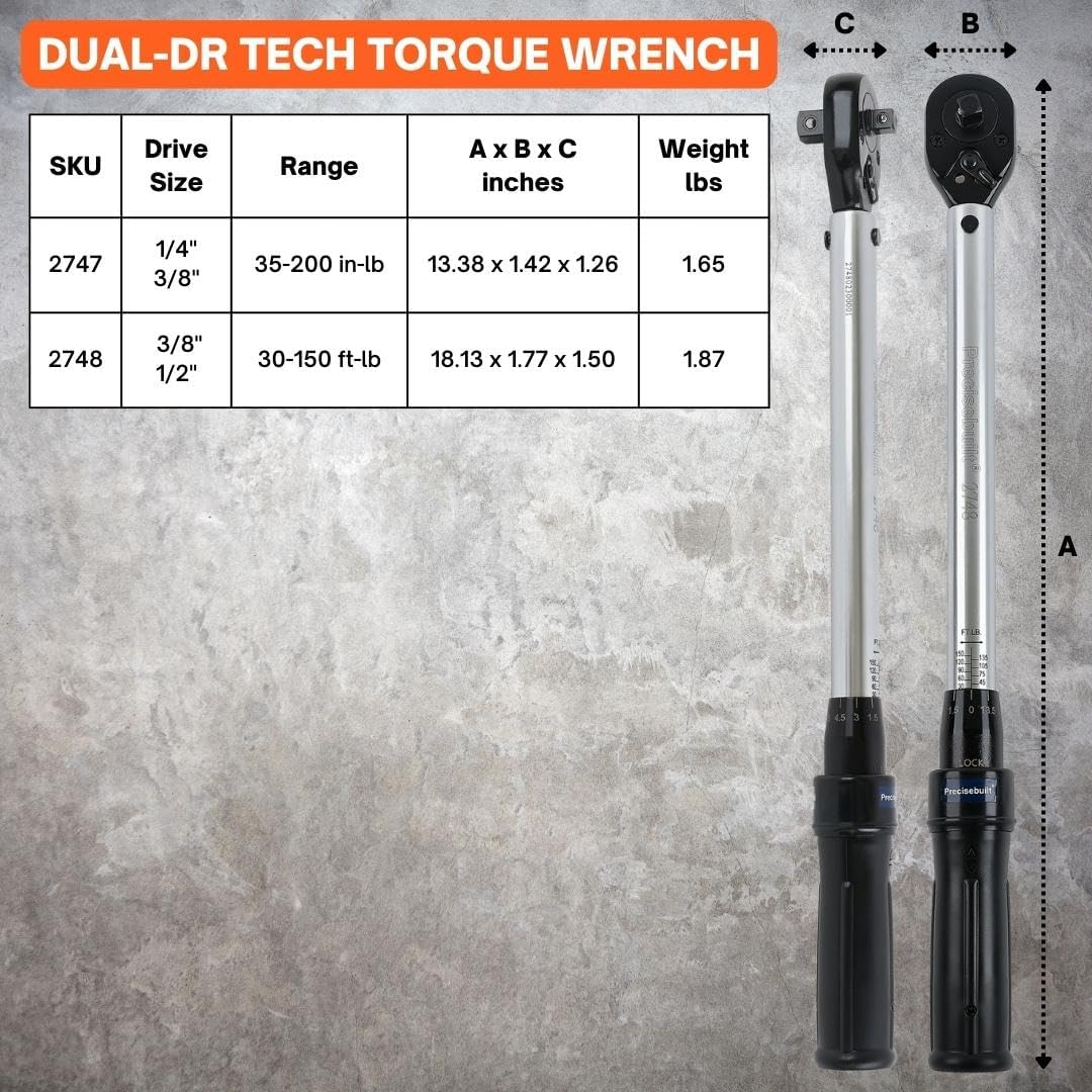 1/4" x 3/8" Drive 35-200 in-lb Click Tech Torque Wrench