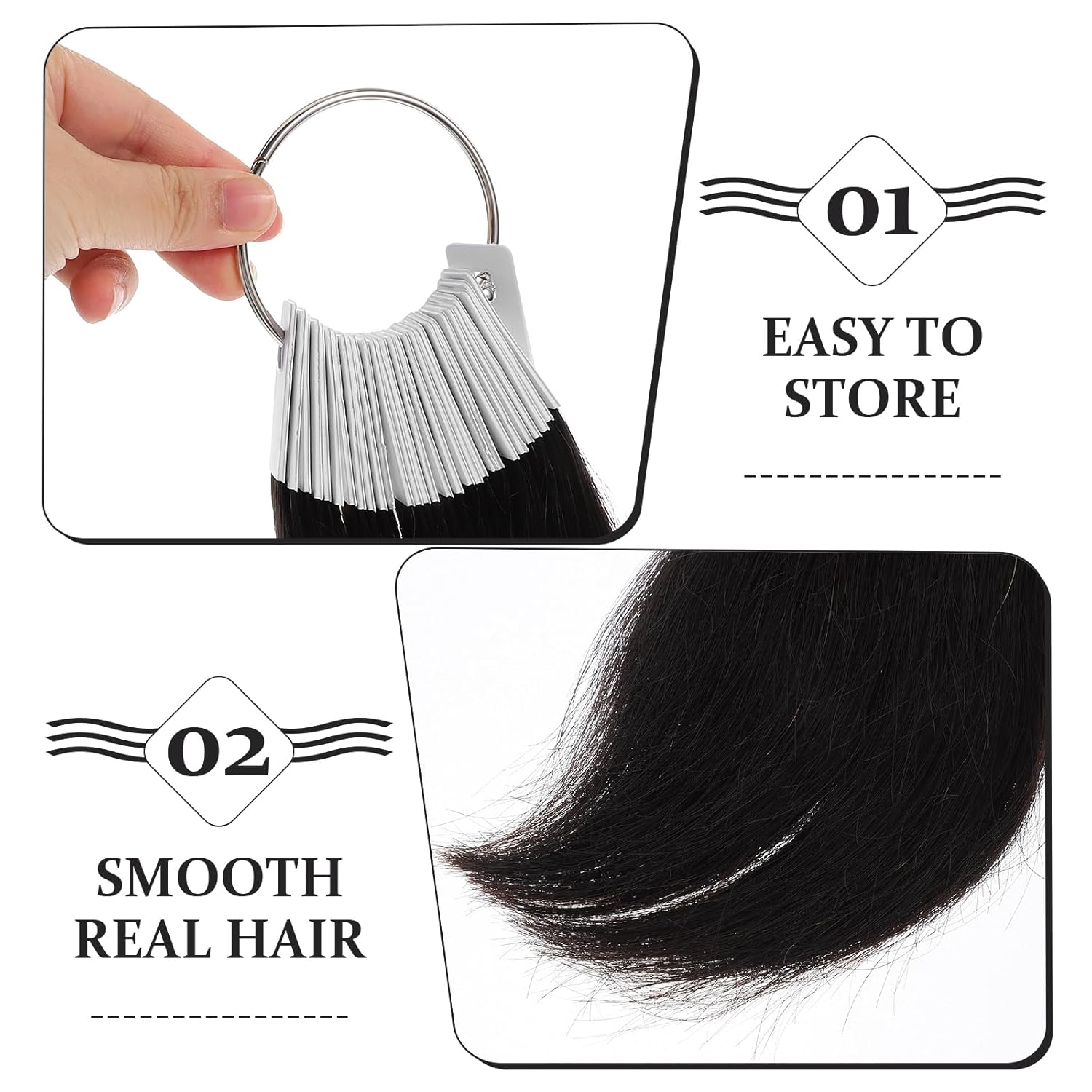 OSALADI 30Pcs Hair Color Rings Real Human Hair for Testing and Salon Use Durable Remy Samples with Numbered Rings 13.8 Inch Length