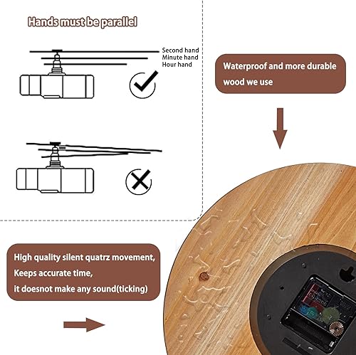 Miniatura 3 de Relojes de pared silenciosos sin tictac, madera marrón granero, tablón de pino, relojes de pared rústicos, funciona con pilas, reloj de pared