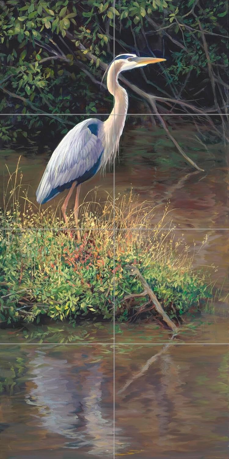 Ceramic Backsplash Tile Mural Waterfowl Bird Kitchen/Bathroom - Mr. Blue Heron - Laurie Snow Hein