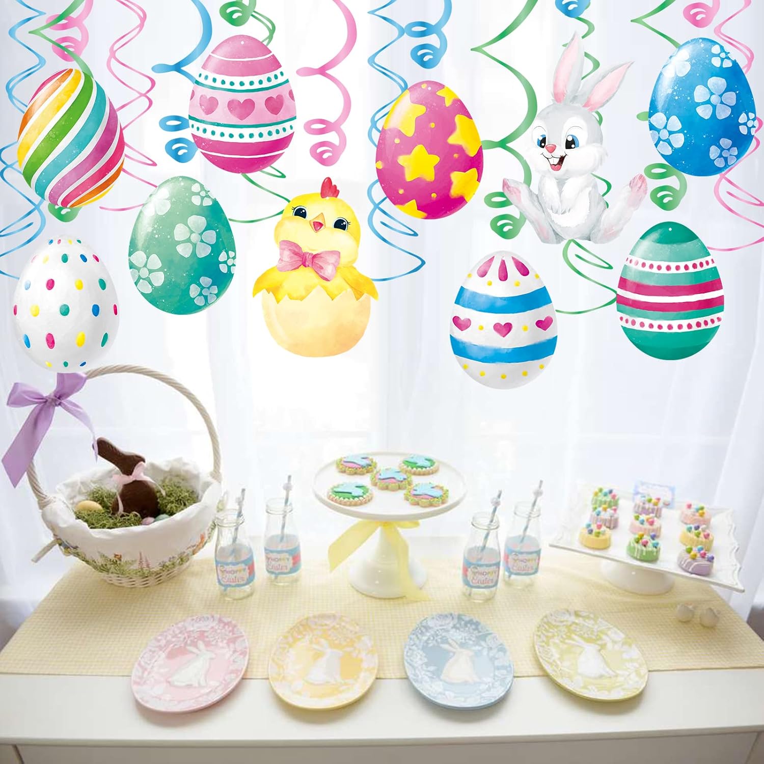 FRIDAY NIGHT 30pcs Easter Hanging Swirl Decorations Cute Bunny Eggs Party Decor for School Office Indoor Supplies Gifts Spring Home Decor