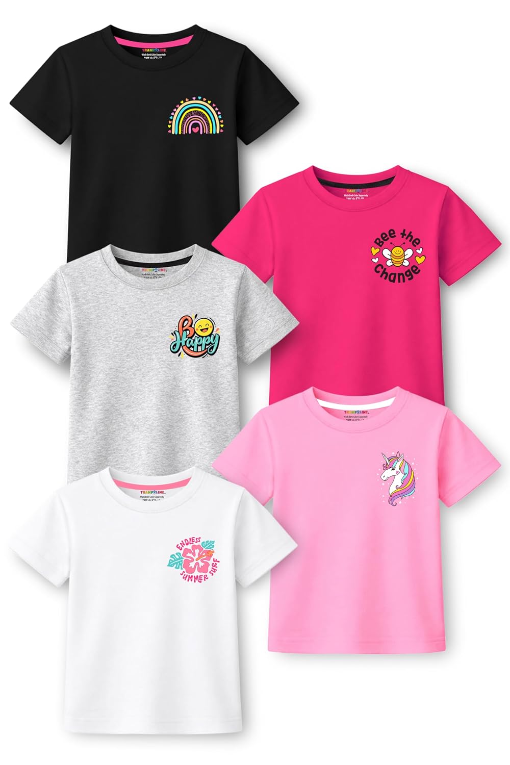 Trampoline Girls Pack of 5 Cotton Printed T-Shirts | Cute Pocket Print Half Sleeve Tops | Multicolor Casual Tees for Kids - Review, Price and Buying Guide