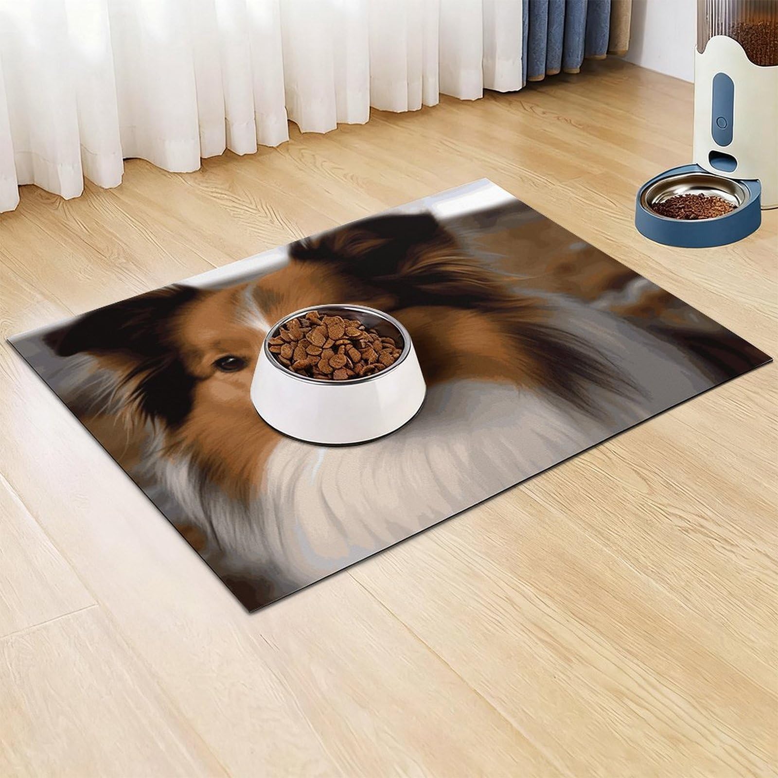 Shetland Tapis de nourriture pour chien de berger et chat – Tapis d'alimentation antidérapant pour chien facile à nettoyer pour la nourriture et l'eau, tapis de gamelle pour chien et chat 61 x 81,3 cm