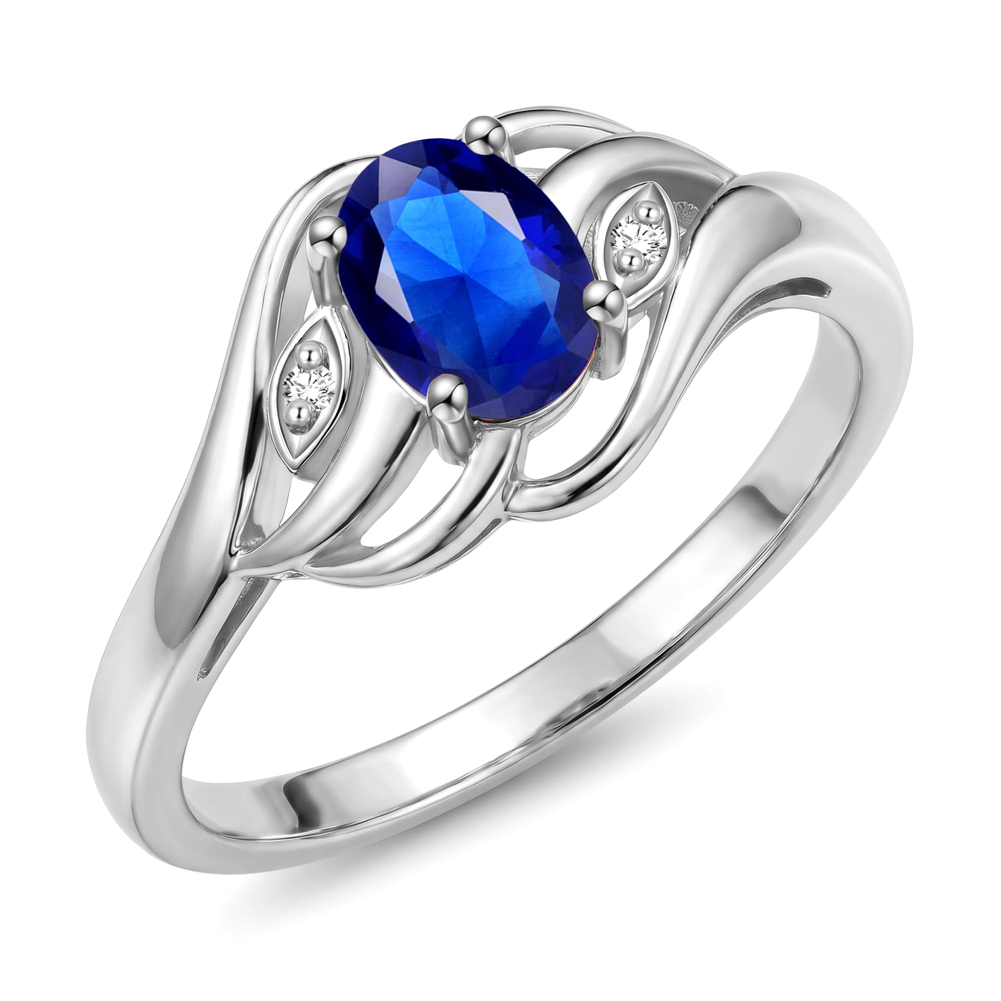Rylos Ring featuring Classic Style, 6X4MM Birthstone Gemstone, &amp; Diamonds - Elegant Jewelry for Women in Sterling Silver, Sizes 5-10