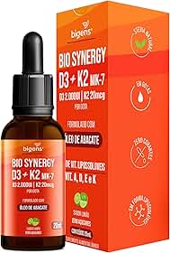 Bigens Bio Synergy Vitamina D3 2000ui + K2 Mk7 20mcg com Vitaminas A, D, E e K, Sabor Limão, 20mL, Gotas Biogens