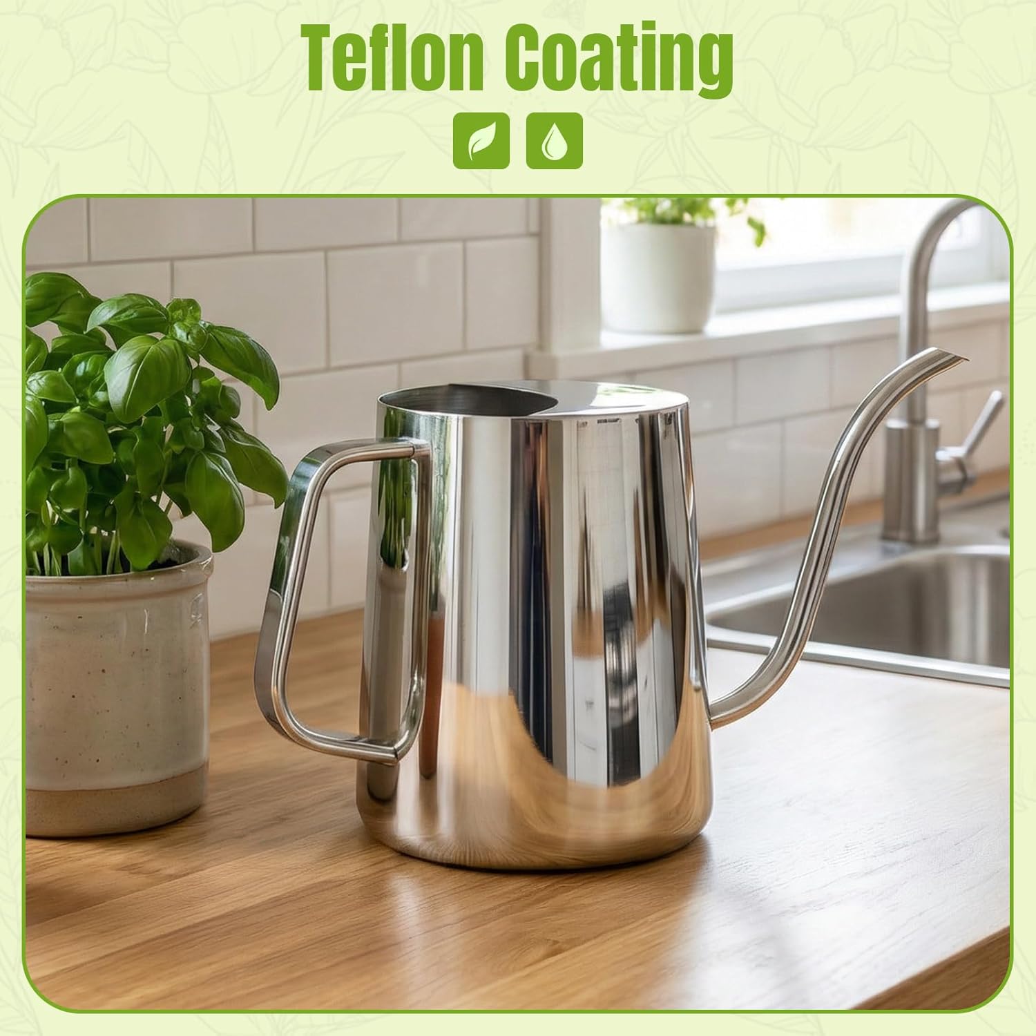 34oz/1000ml Watering Can Indoor Plants with Long Spout, Plant Watering Can for Ergonomic Handle, Rust-Resistant & Durable 304 Stainless Steel, Office & Home