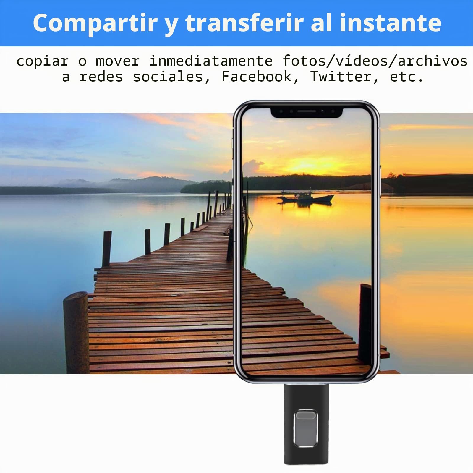 Pendrive 64GB para iPhone, Memoria USB Lightnning con Certificación MFi, 4 en 1 USB para iPhone Compatible con iOS/Android/PC, Pendrive para Movil para Guardar Fotos y Vídeos del Móvil Plug and Play