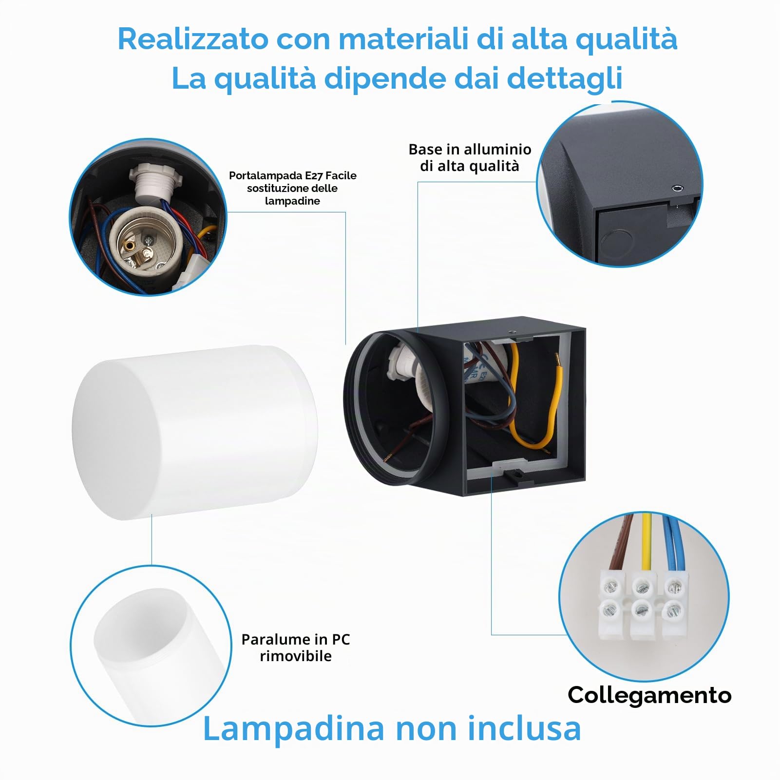 Klighten 2 pezzi Lampada da Parete E27 Esterno/Interno, Antracite Applique da Parete, Impermeabile IP65 Lampada da Muro, Luci da parete Alluminio, per Balconi/Giardini, 40W Max, Non Inclusa Lampadina