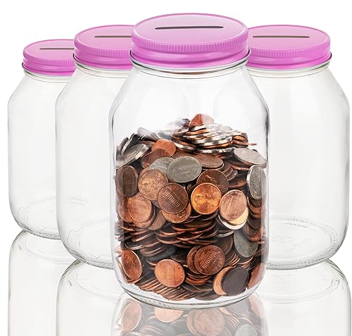 Miniatura 11 de Tarro grande con punta de banco de monedas con tapa plateada ranurada con capacidad para más de $350 en monedas, utilizado para hucha y sorteo