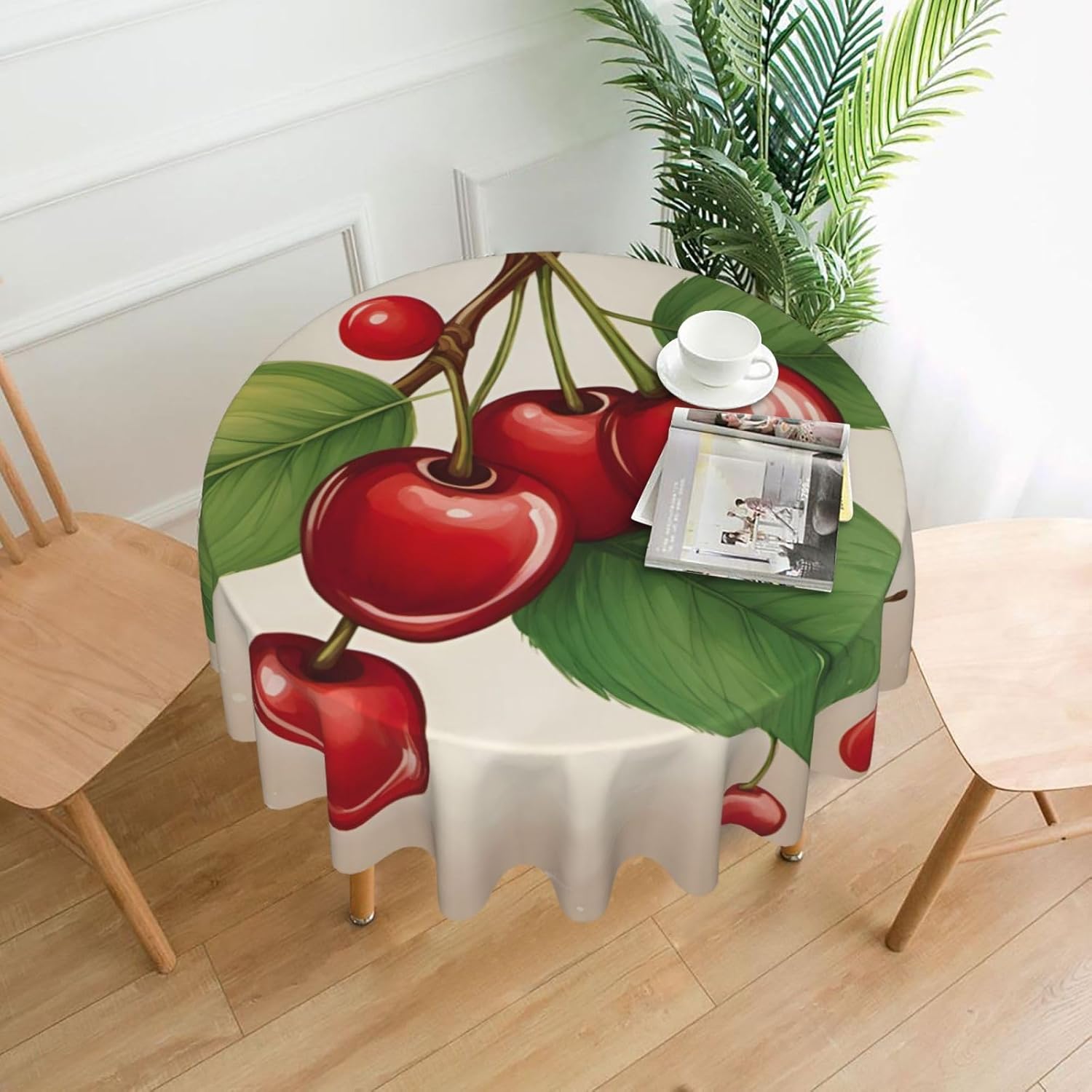 Lovely Sweet red Cherry 1 Print Wrinkle Free Dining Table Cover for Birthday Party Farmhouse Tablecloths Up to 60 x 60 Inches