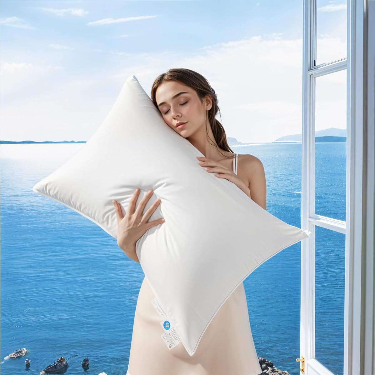 Canadian Luxury Goose Down Pillow Queen Size - 900 Fill Power, 100% Cotton with Teflon Shell- Ultra Comfort Sleep Pillows - Bed Pillows for Back, Stomach, Side Sleeper(White,Queen(Pack of 1))