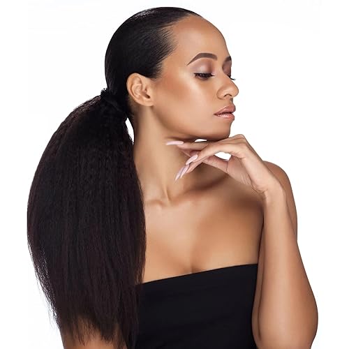 Miniatura 8 de WIGNEE Extensión de cola de caballo larga y recta de 16 pulgadas para mujeres negras extensiones de cabello de cola de caballo de color negro