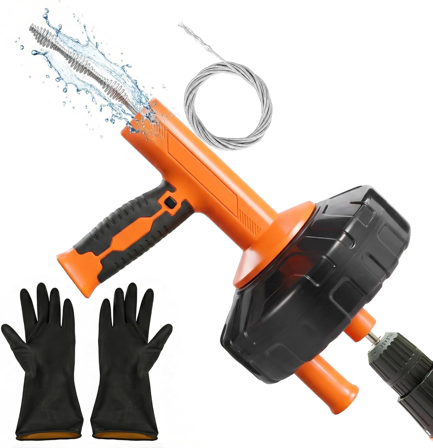 Drain Snake Hair Drain Clog Remover with Drill Adapter, 33ft Flexible Steel Spring Head Drain Augers, Manual or Powered, Sink Drain Snake Clog Remover for Bathroom Kitchen Tub Shower Drain Snake