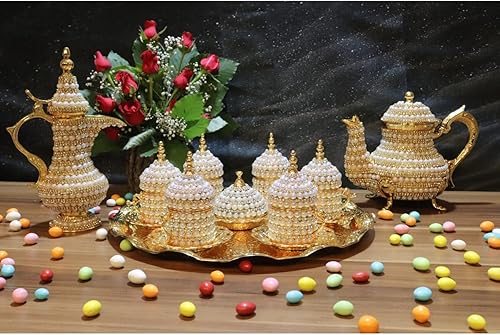 Miniatura 13 de BADANG Tazas de café expreso turco, cristal, color dorado, tazas de café griego árabe otomano, tetera, jarra (Juego de 6, oro cristalino) Dorado