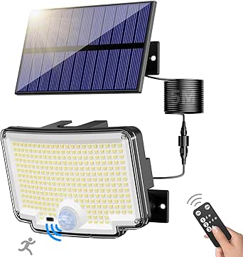 nipify Focos Exterior Solares,【318 LED/270°Iluminación】 Luz con Sensor de Movimiento, 6500K, IP65 Luz Solar Exterior Jardin Lampara Solar con Mando a Distancia para Jardín, Garajes