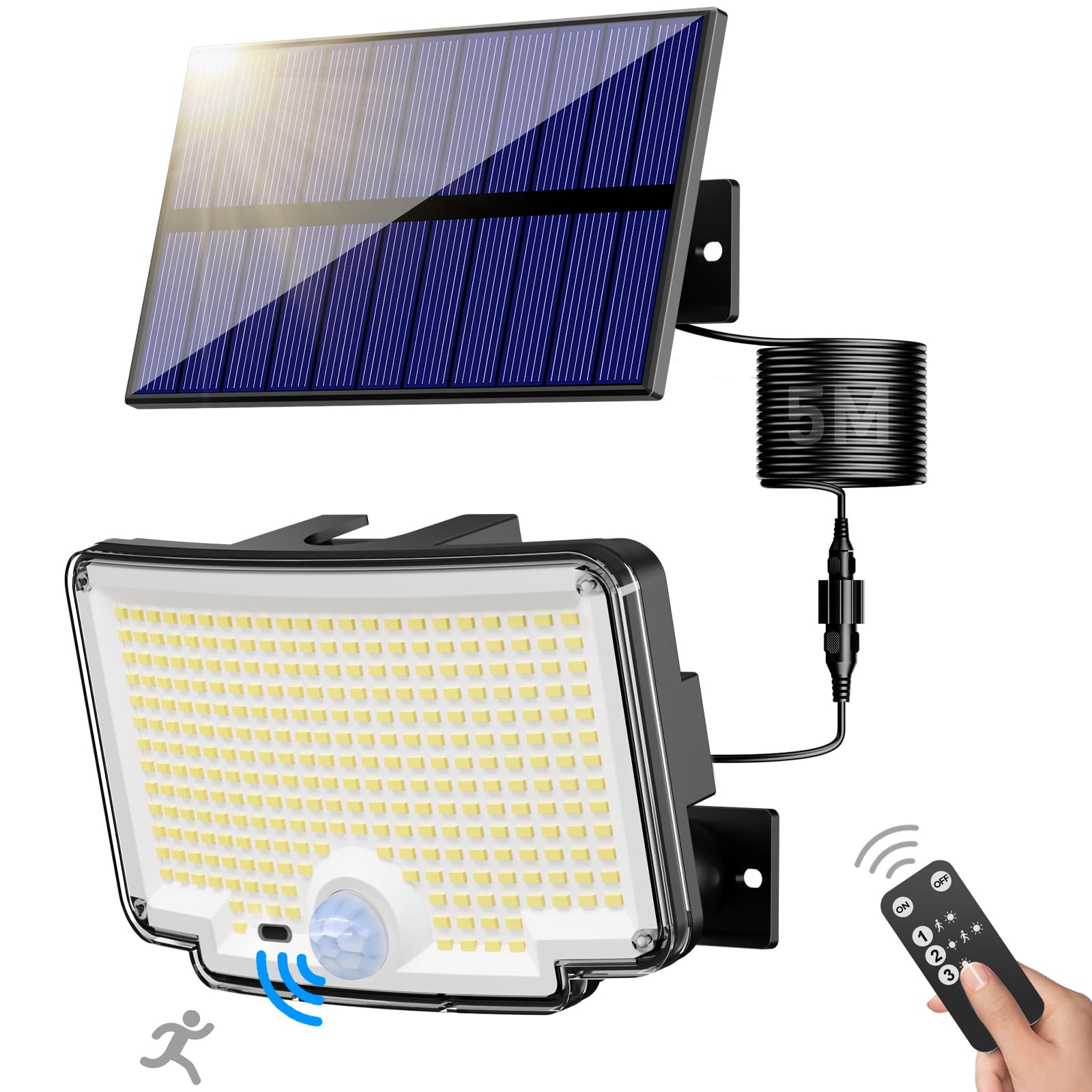 nipify Focos Exterior Solares,【318 LED/270°Iluminación】 Luz con Sensor de Movimiento, 6500K, IP65 Luz Solar Exterior Jardin Lampara Solar con Mando a Distancia para Jardín, Garajes