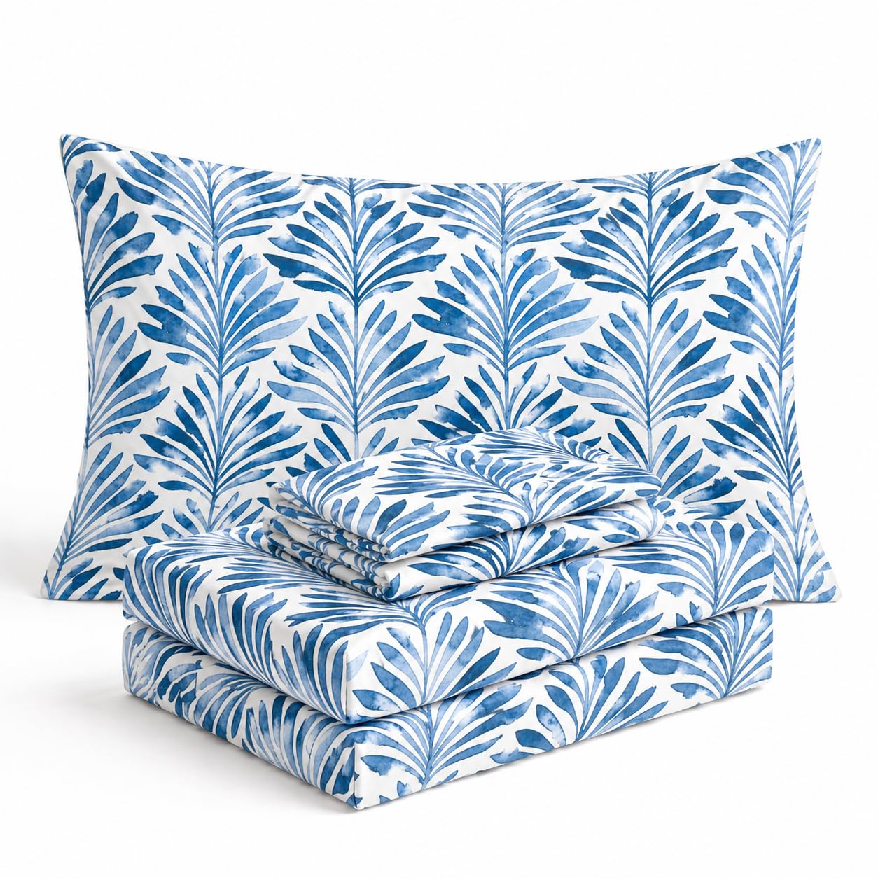 Where the Polka Dots Roam Floral Bedsheets, Blue Palms, Queen, Microfiber