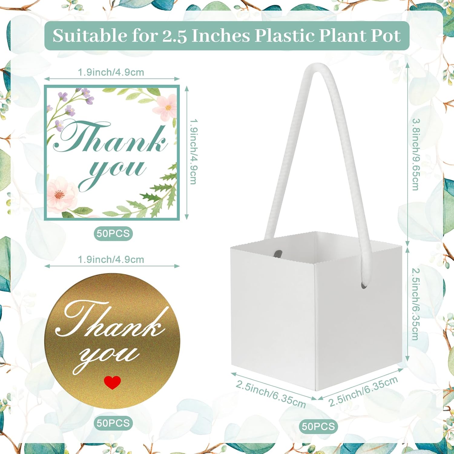 LawnIdyll 50 Pcs Succulent Wrap Bags with 100 Pcs Thank You Stickers, Unique Baby Shower Succulents Favors Fit 2.5 Inch Pots, Wedding Birthday Graduation Bridal Shower Party Favors for Guest Gift - Image 2
