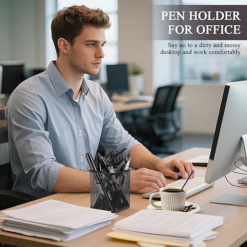 Miniatura 5 de Soporte cuadrado de metal para bolígrafo, paquete de 2 tazas, organizador de bolígrafos de escritorio, ideal para oficina, estudio, herramientas de