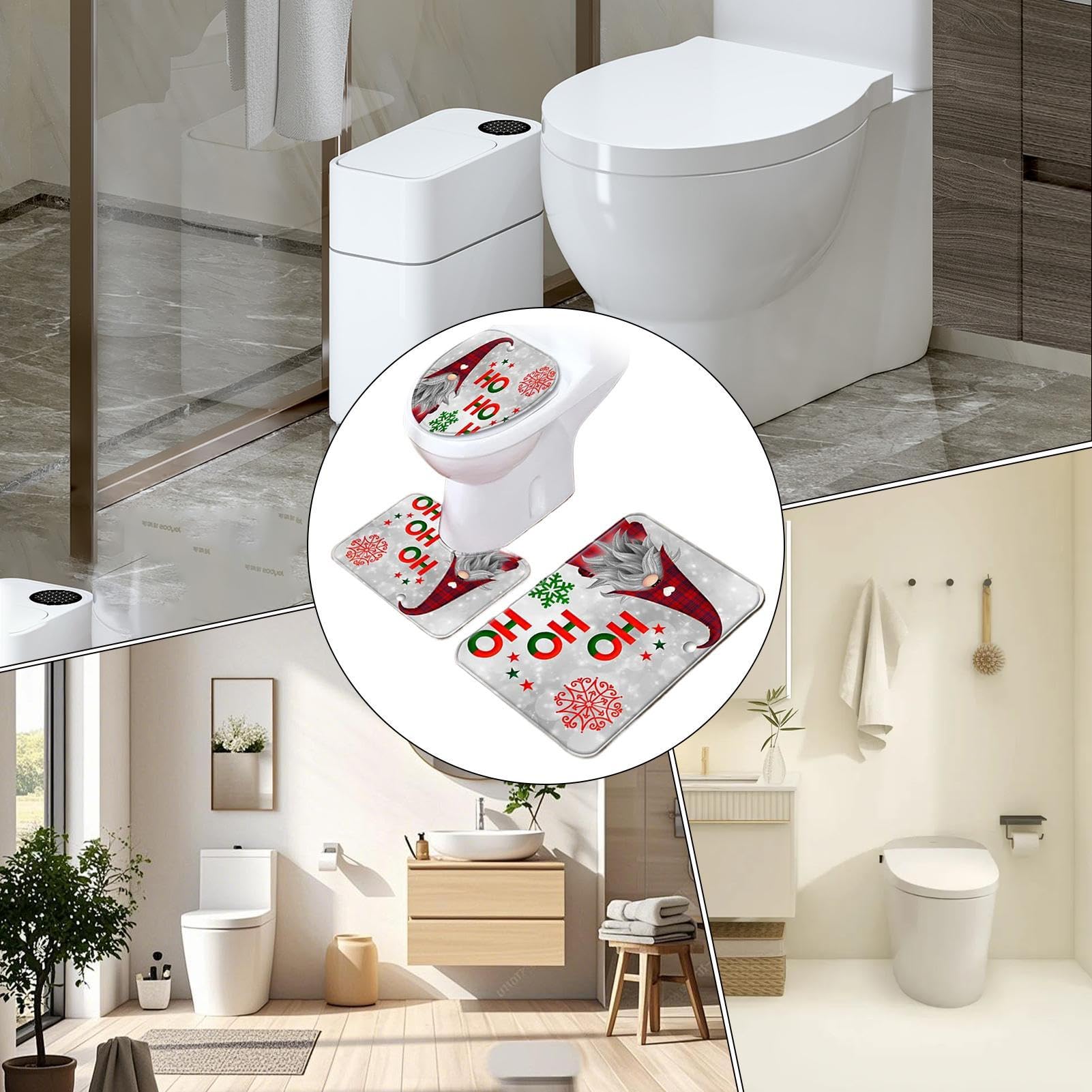 Set Bagno Natalizio Pupazzo Di Neve, 3 Pezzi: Copriwater, Copri Cisterna E Tappeto, In Flanella Morbida Antiscivolo, Blu E Bianco