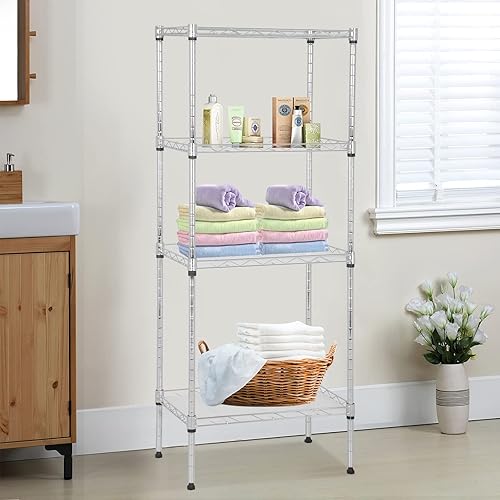 Miniatura 7 de YYkokocat Estantería de 4 niveles de 44 pulgadas de alto x 18 pulgadas de largo x 12 pulgadas de profundidad, estantes de almacenamiento con forros