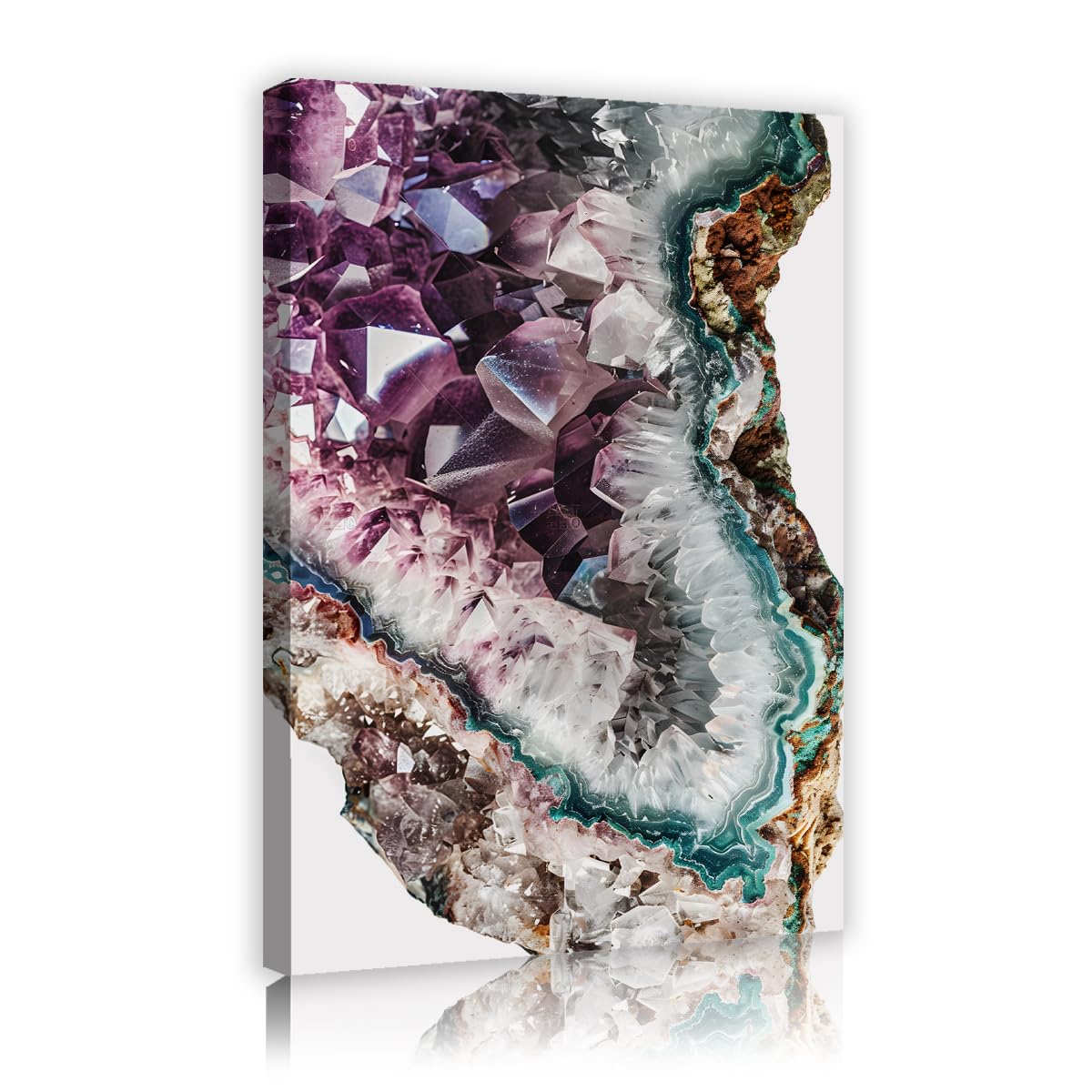 Via Vela Amethyst Geode Framed Wall Mural, Purple Crystal Cluster Art Poster, Teal Turquoise Agate Slice Canvas Prints, Living Room Bedroom Pictures Art Decor 50x75cm