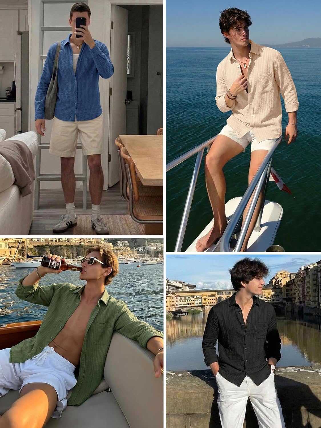 Runcati Mens Button Down Shirts Long Sleeve Casual Textured Shirt Linen Cotton Beach Hippie Tops with Pocket
