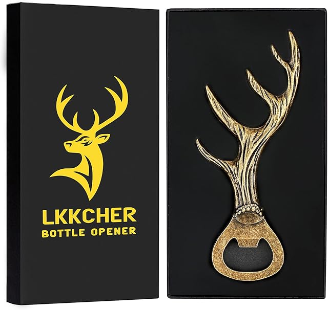 LKKCHER Deer Antler Beer Bottle Opener Gifts for Women Men Wife Husband Girlfriend Boyfriend Mom Dad New Home Birthday Party Wedding Lovely Novelty Sturdy Bronze Gadget Lovers Christmas Gift Present