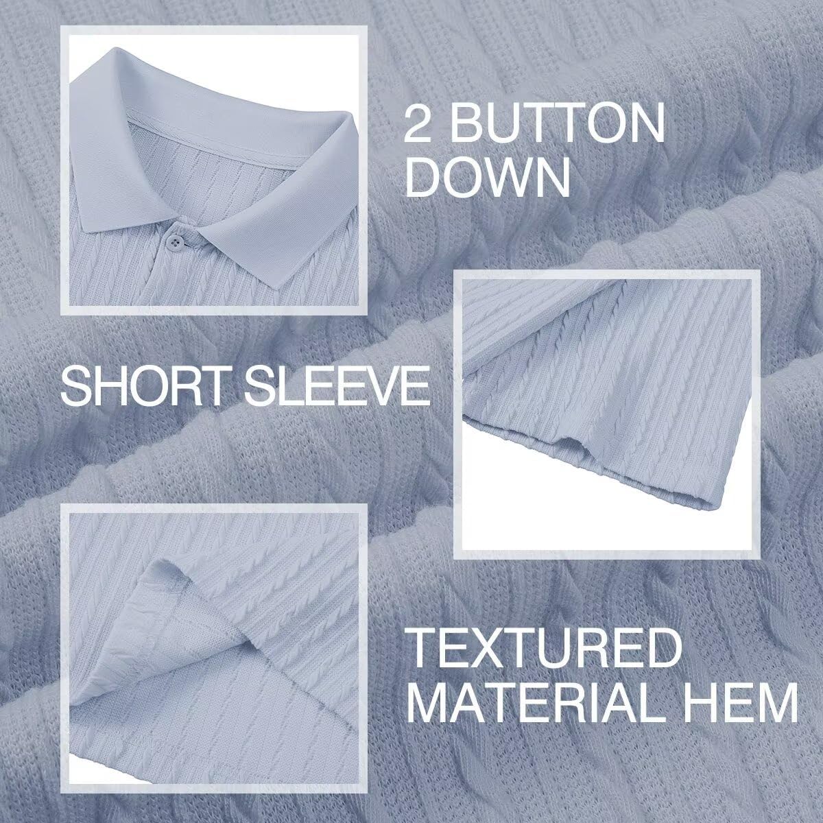 Mens Knit Polo Shirts Short Sleeve Button Down Texture Polo T Shirts Casual Golf Polo Collared Shirts - Image 6