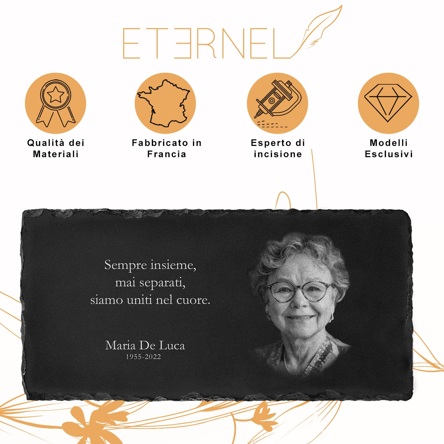 ETERNEL - Targa Funeraria Personalizzata Multisupporto Albero della Vita - da piantare, incollare o posare, Ardesia o Granito, Foto e testo a scelta Targa cimitero, mortuaria, sepoltura, defunto