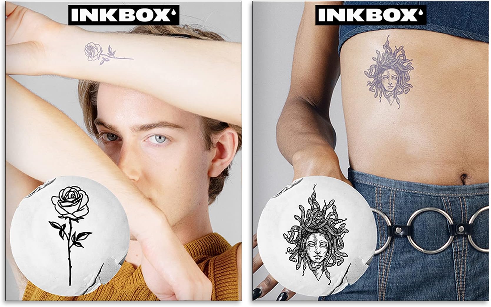 Inkbox Temporary Tattoos Bundle, Long Lasting Temporary Tattoo, Includes Maybe Just One and Medusa with ForNow ink Waterproof, Lasts 1-2 Weeks, Rose and Medusa Tattoos