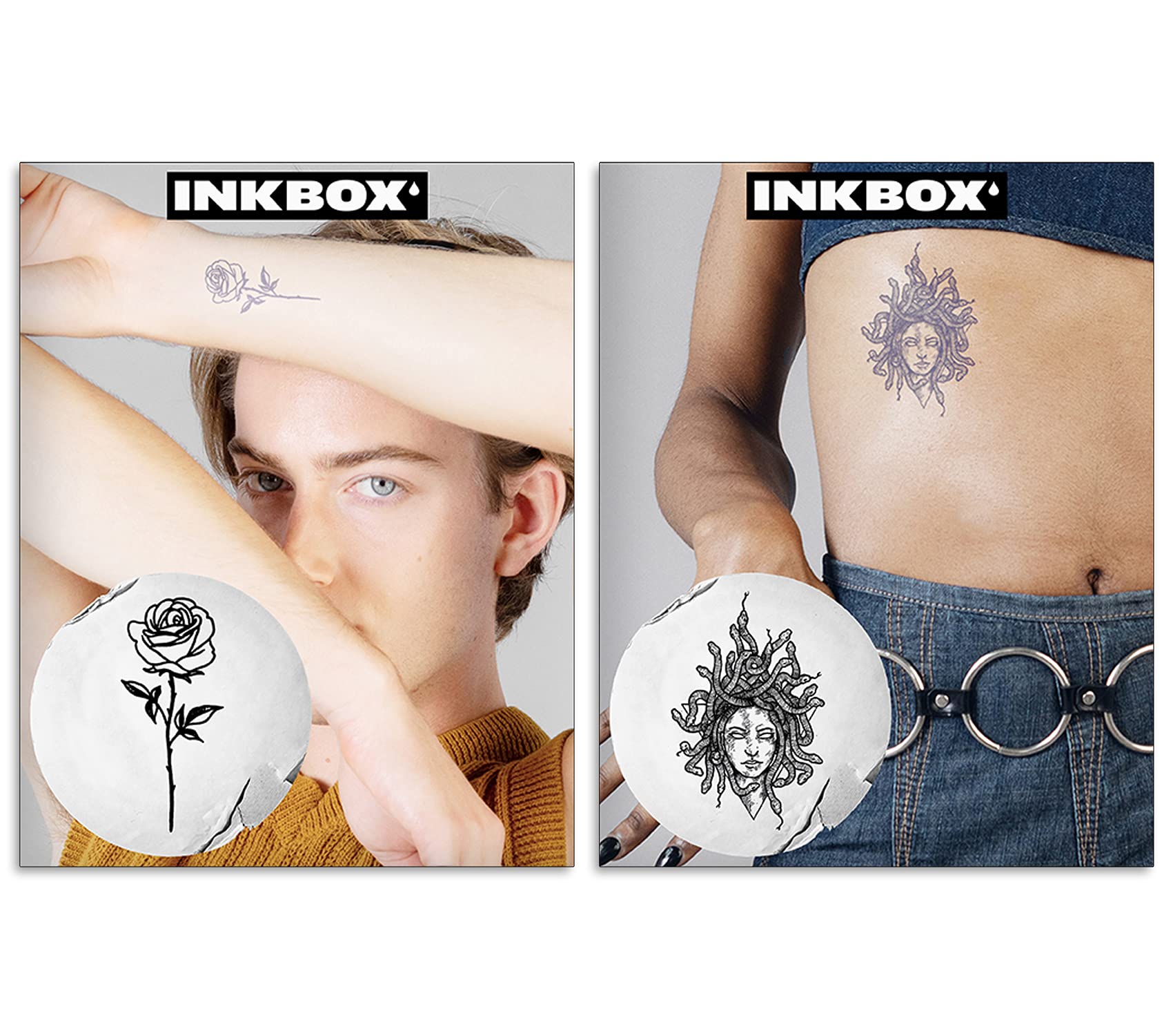 Inkbox Temporary Tattoos Bundle, Long Lasting Temporary Tattoo, Includes Maybe Just One and Medusa with ForNow ink Waterproof, Lasts 1-2 Weeks, Rose and Medusa Tattoos