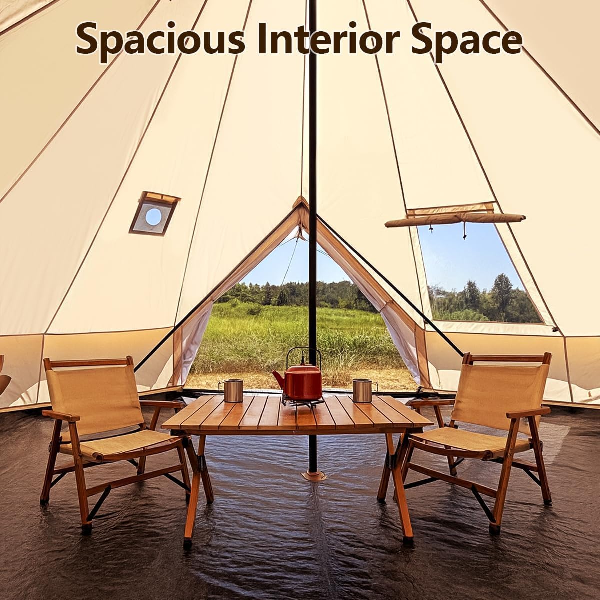 Bell Yurt Tent, Waterproof Luxury 4 Season Hot Tent with Stove Jack/Air Conditioner Vents/2 Skylight for Family Outdoor Camping Oxford Glamping Tents for All Year Living