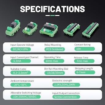 GEYA Relay Module 4 Channel 1 SPDT DIN Rail Mount 5VDC Interface Relay Module(FY-T734-5VDC)