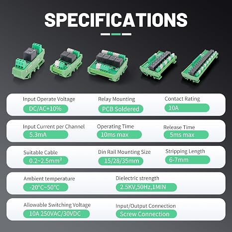 GEYA Relay Module 4 Channel 1 SPDT DIN Rail Mount 5VDC Interface Relay Module(FY-T734-5VDC)