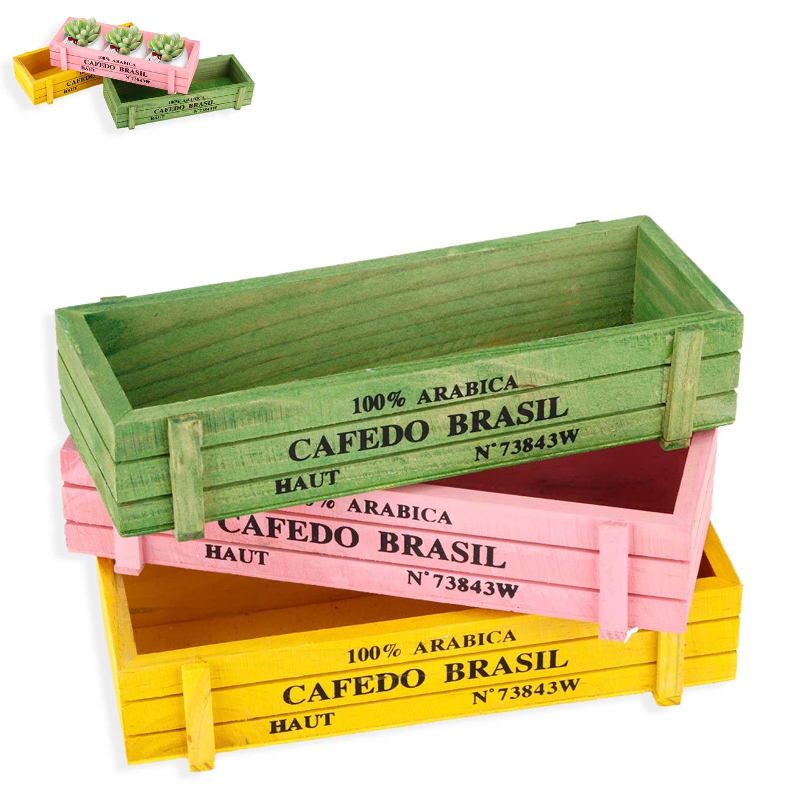 Jardinera de Madera Rectangular Set de 3, Pequeñas Cajas de Flores de colores Decorativas Jardinera de Madera Rústica Jardinera de Interior Decorativa Jardinera de Exterior para el hogar