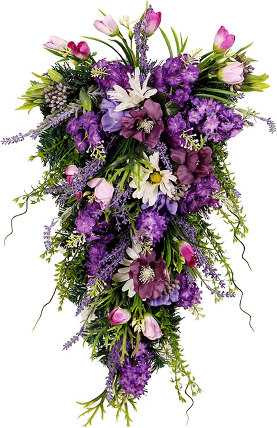 Purple Teardrop Floral Swag Wreath, Decorative Artificial Flower Garland & Wall Hanging Door Wreath for Weddings, Parties, Festive & Home Decor