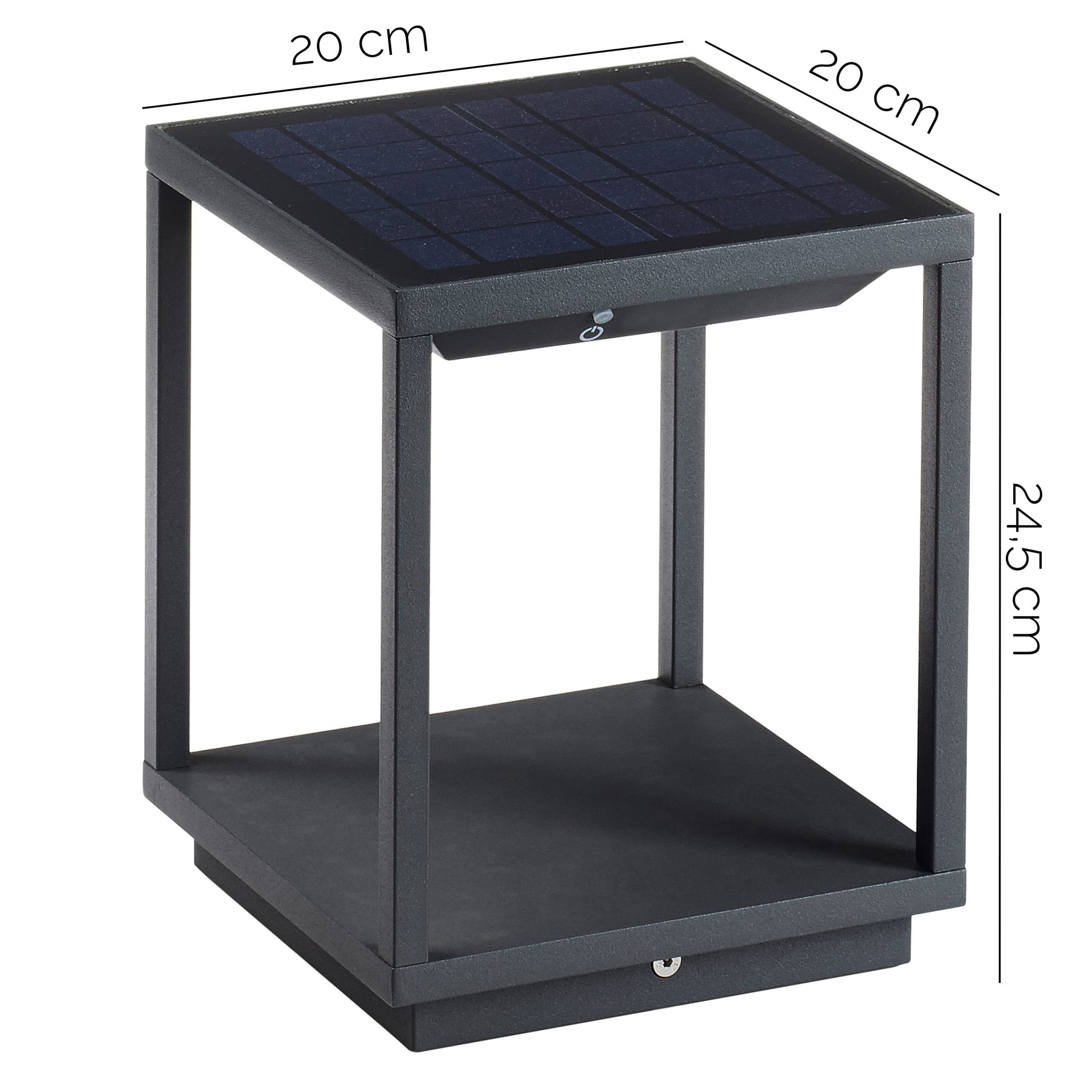 Lámpara SOLEI Antracita 20x20x24,5cm | LED SMD, Recargable Solar, Portátil Exterior IP54, Mesa o Suelo, Terrazas Porches Jardín Residencias Hoteles