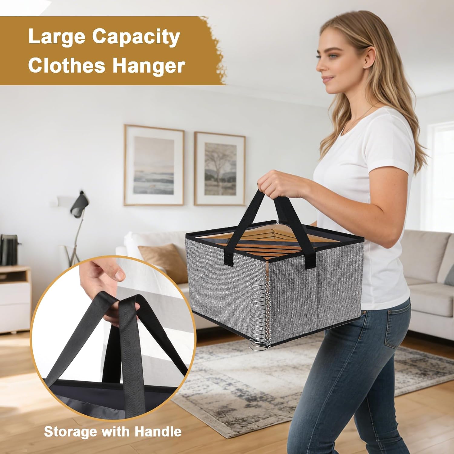 Clothes Hanger Organizer Storage Box, 2 Pack Large Collapsible Hanger Storage Containers with Handles, Clothes Hanger Organizer Holder for Closet Tidier Laundry Rooms Wardrobe Drying Rack