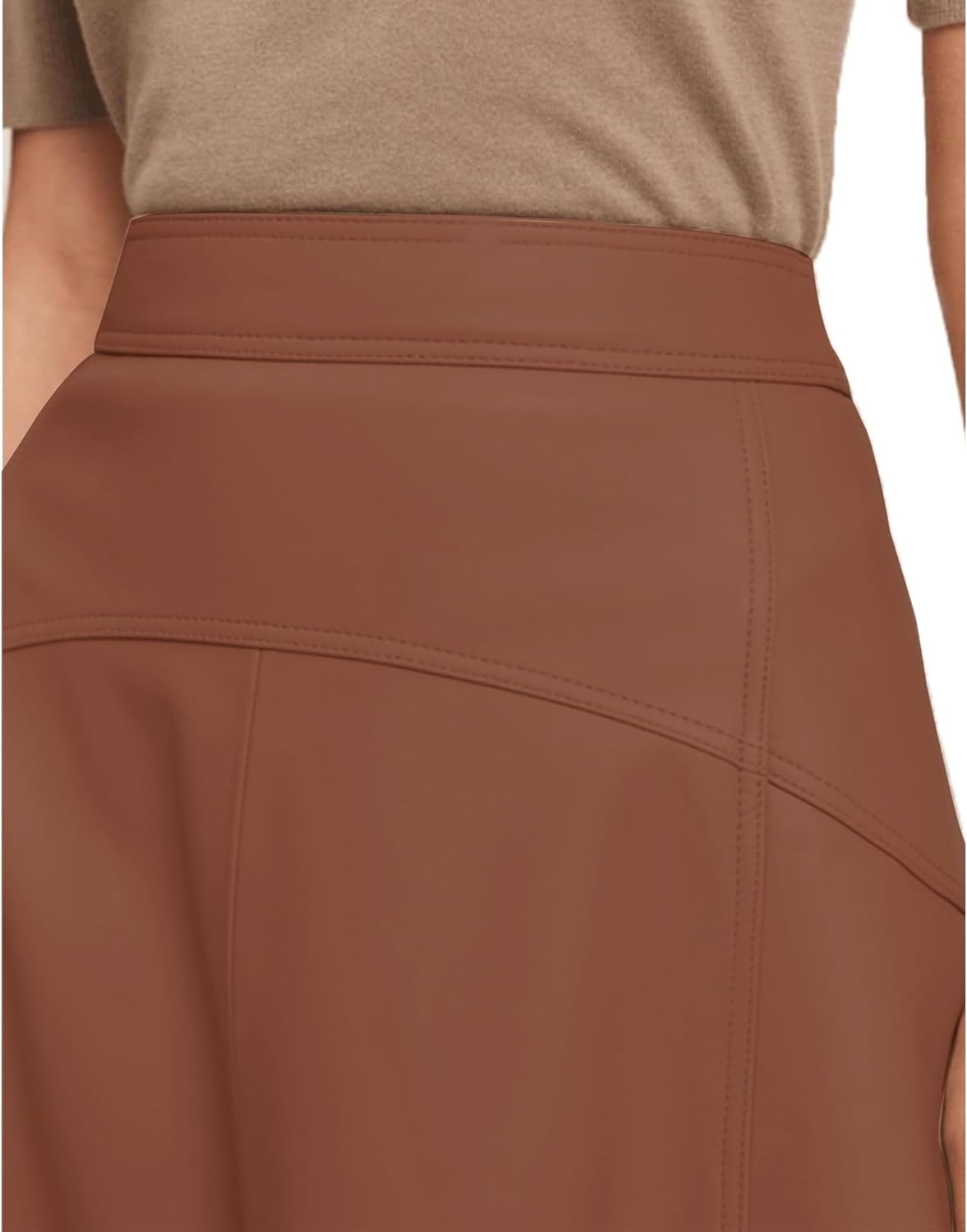 Jild Real Lambskin Leather Skirts for Women High Waist Classical Mid Length Going Out Skirt with Stylish Patchwork - Image 3