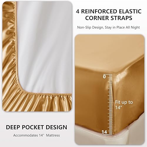 Miniatura 4 de CozyLux - Juego de sábanas de satén con microfibra sedosa tamaño Queen, 4 piezas, 1 sábana bajera con esquinas profundas, 1 sábana encimera y 2