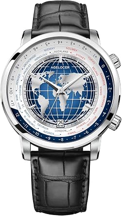 agelocer Men's Top Brand Genuine Diamond Dial Blue World time Mechanical Calendar Fashion Watch NK_5201A1