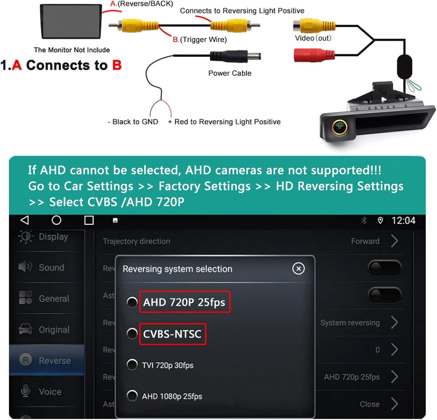 AHD 720P Vehicle Backup Camera for BMW E82 E88 E84 E90 E91 E92 E93 3 5 Series X1 5 6 320i 335i(2007-2012),CCD Reverse Parking Fisheye Lens Waterproof Cam Car Trunk Handle Camera(4.33 inch*1.57 inch) image 4