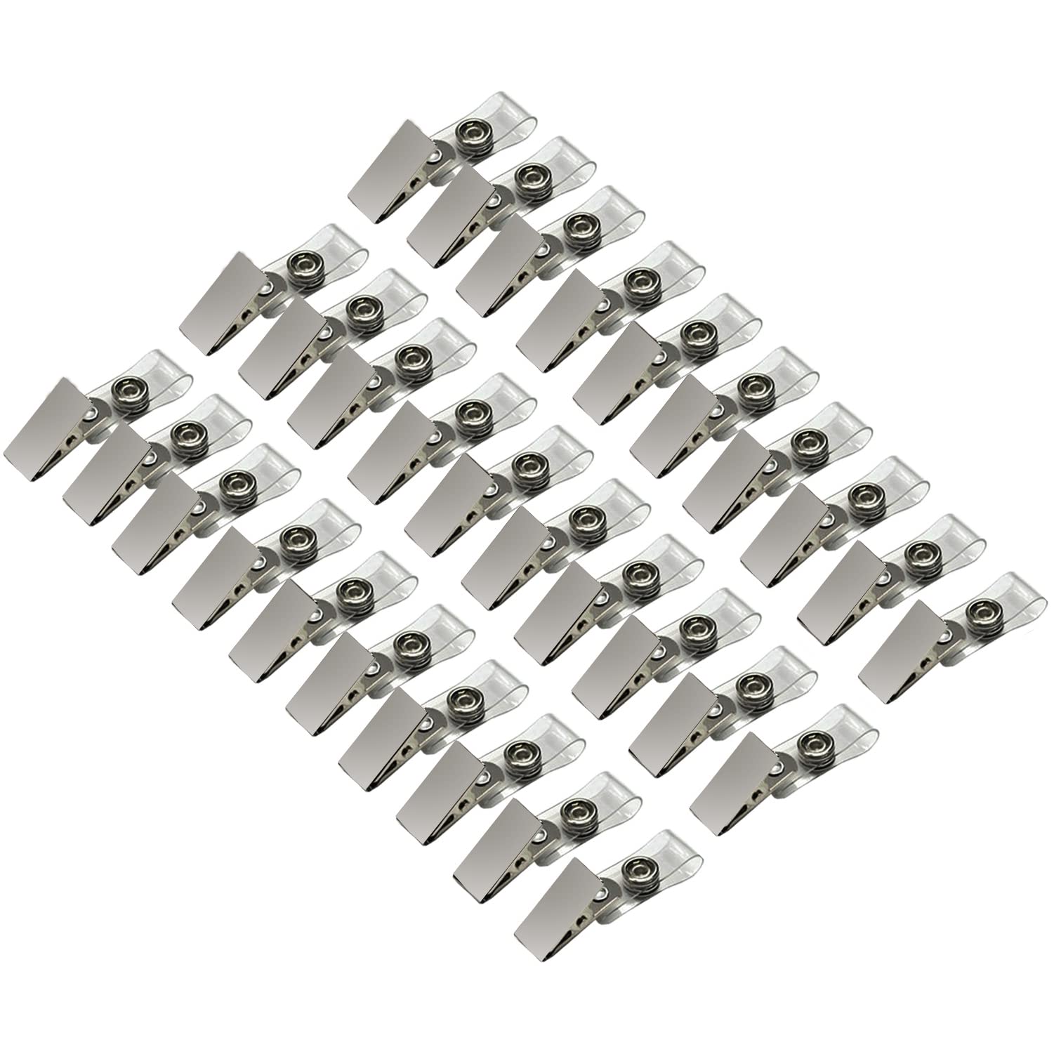Metal Badge Clips with Clear PVC Straps for ID Cards and Badge Holders 30 Pack
